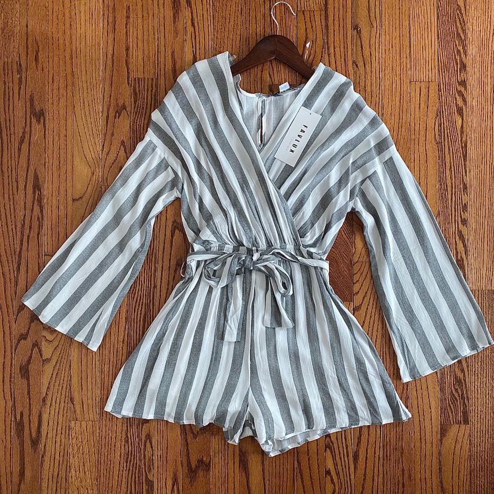 Favlux grey and white stripe romper **NWT**